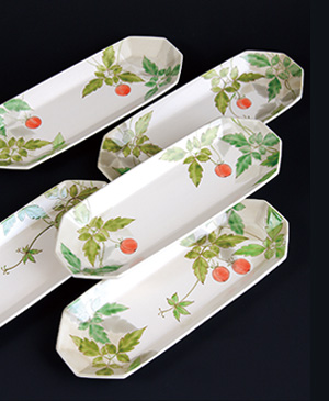 「色絵ふうせんかずら長組皿」2012年縦14.5×横39×高3㎝