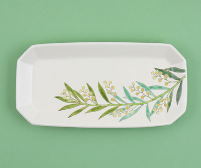 「色絵ミモザ長皿」2023年幅36×奥行18×高3.5㎝